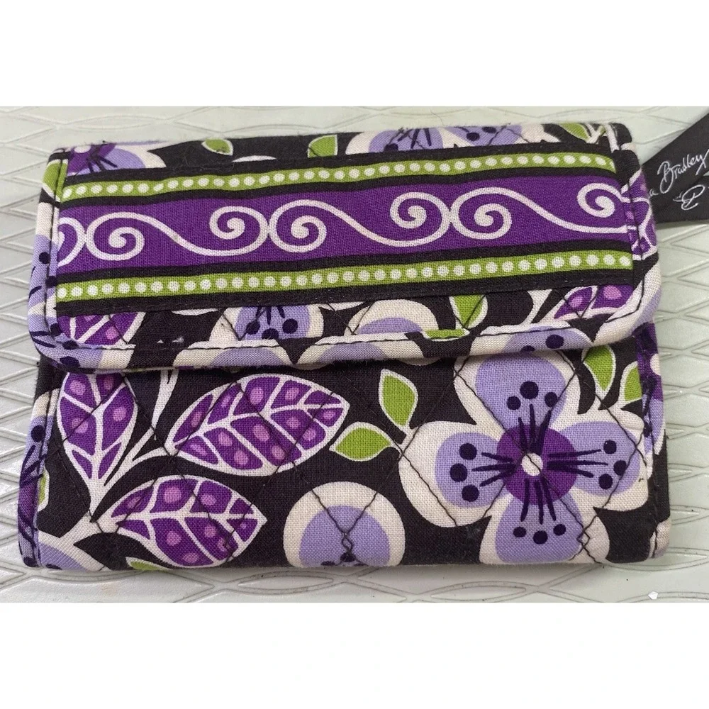 Vera Bradley Eloise-Plum Petals-Hand Bag Purse Kiss-Lock Double Straps W/Wallet